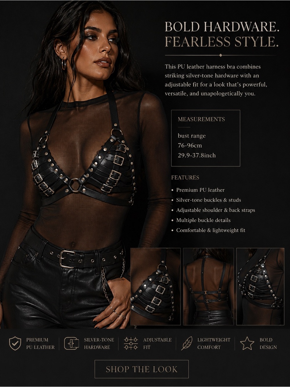 Black Vegan Leather Harness Bralette